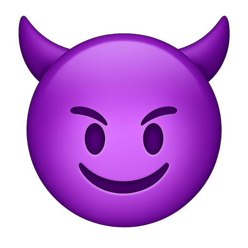 purple devil emoji. use shiny color. No background. Transparent background. Blank background. No shadows. 2d. In-Game asset. flat