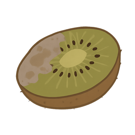 rotten kiwi. No background. Transparent background. Blank background. No shadows. 2d. In-Game asset. flat