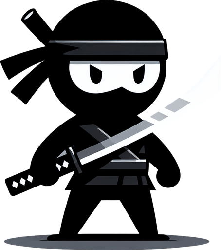 black ninja with katana

Single Game Texture.  In-Game asset.  2d.  Blank background.  High contrast.  No shadows