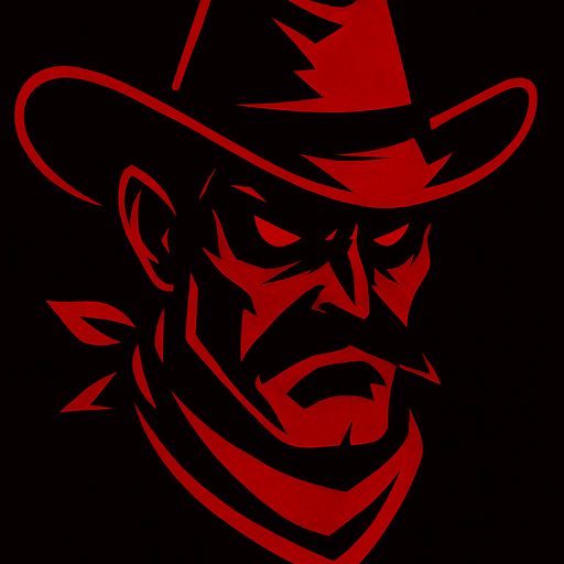 2d edgy red themed hostile cowboy character head