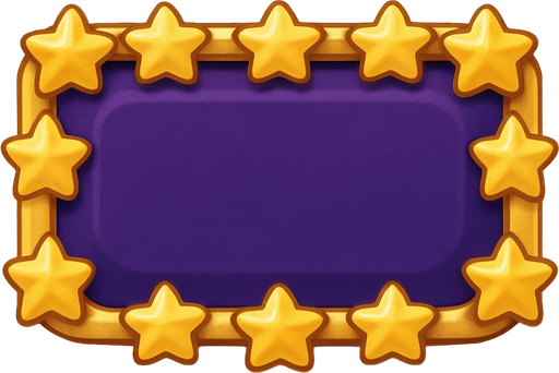 A button without text, background color #480070. A border of golden stars. This is a majestic button. 350 px wide, 100px high. Cute soft graphics. soft ambient light. semi-matte to satin surfaces. naturalistic with slight saturation boost colors. 
In-Game asset.  2d.  High contrast.  No shadows. top down.