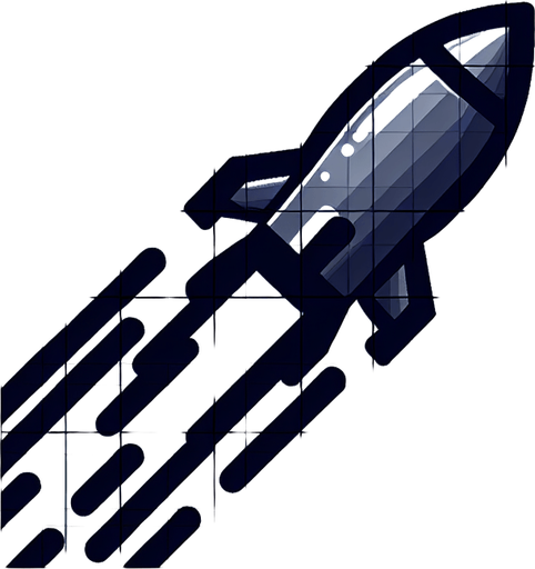 a missile with the trail. the missile is pointing to the top, and the trail goes down. no background, top-down view.
Single Game Texture.  In-Game asset.  2d.  Blank background.  High contrast.  No shadows