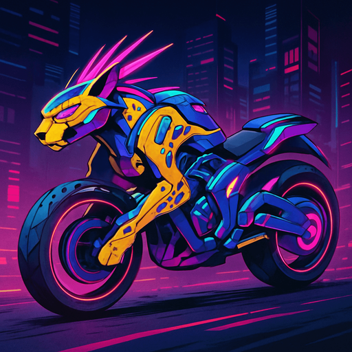 cyberpunk American anime koraidon Miraidon-esque motorcycle animal futuristic cheetah-meets-motorcycle