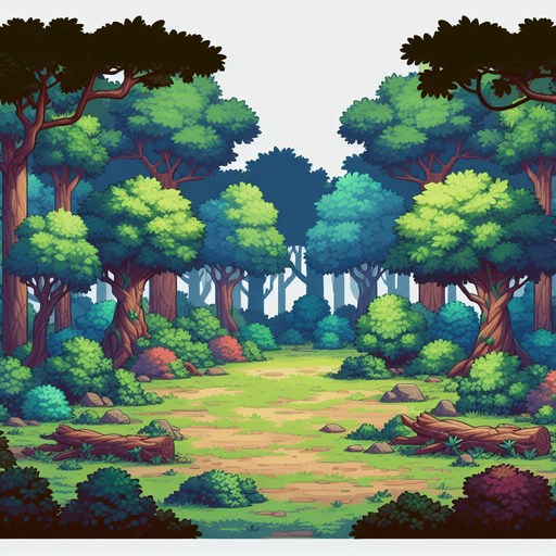open forest.
Single Game Texture. In-Game asset. 2d. Blank background. High contrast. No shadows.