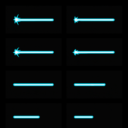 An animation sprite sheet for a solid laser beam. Cyan highlights..
In-Game asset.  2d.  High contrast.  No shadows