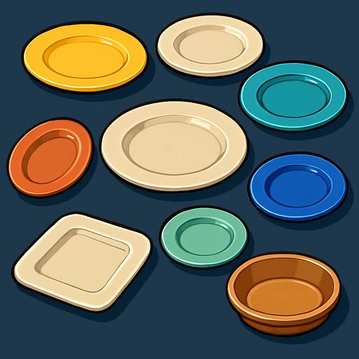 Pack of different plates.
In-Game asset.  High contrast.  No shadows. 3D