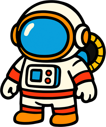 Cartoon bir astronot.
In-Game asset.  2d.  High contrast.  No shadows