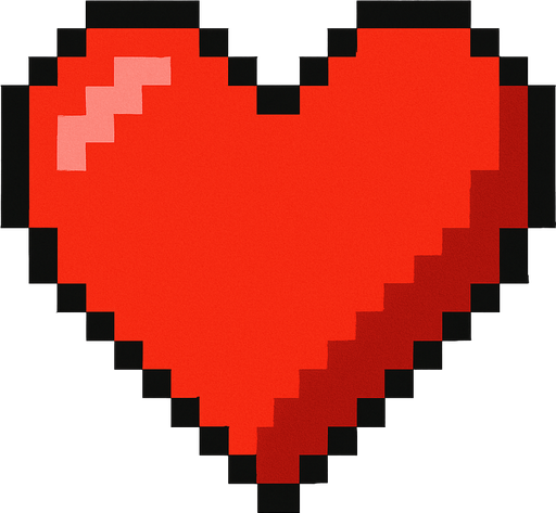 Corazón pixel art de color rojo.
In-Game asset.  2d.  High contrast.  No shadows