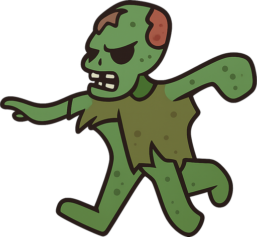 Green zombie. No background. Transparent background. Blank background. No shadows. 2d. In-Game asset. flat
