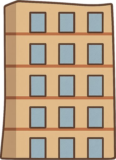 birkaç camı olan, eşit bir gökdelen. No background. Transparent background. Blank background. No shadows. 2d. In-Game asset. flat