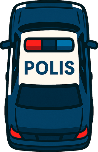 Polis arabası kuş bakışı.
In-Game asset.  2d.  High contrast.  No shadows