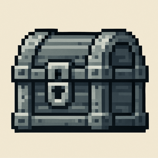 2d pixel bir demir hazine kutusu.
In-Game asset.  2d.  High contrast.  No shadows