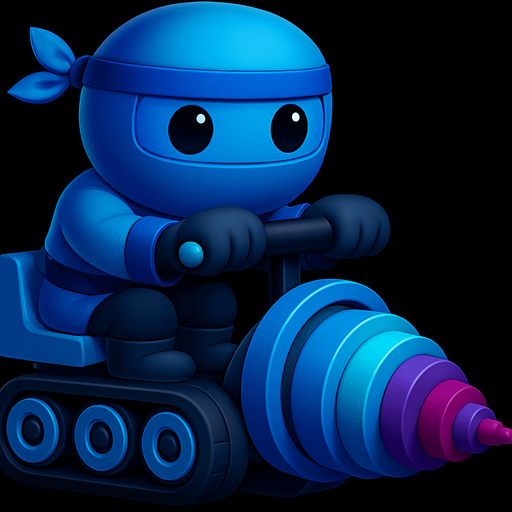 Same image of ninja with dig machine but with different colors. HD colors. blue