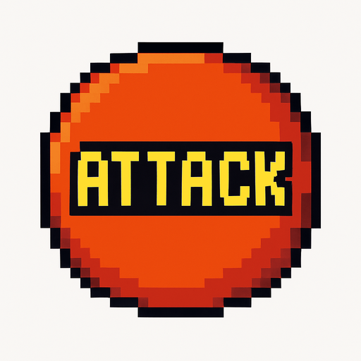 Пиксельная круглая кнопка атаки.
In-Game asset.  2d.  High contrast.  No shadows