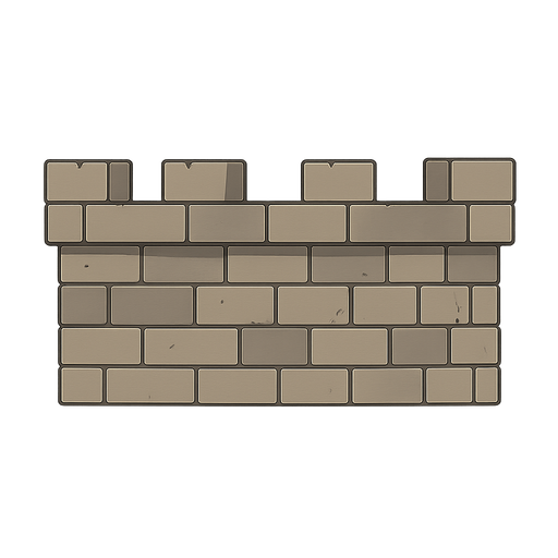 Castle wall. No background. Transparent background. Blank background. No shadows. 2d. In-Game asset. flat