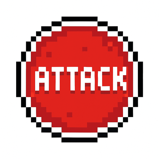 Пиксельная круглая кнопка атаки.
In-Game asset.  2d.  High contrast.  No shadows