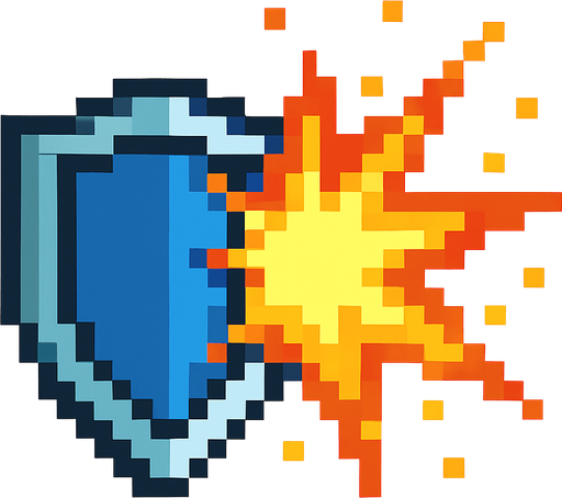 Particula de escudo siendo golpeado pixeleado
In-Game asset.  2d.  High contrast.  No shadows
