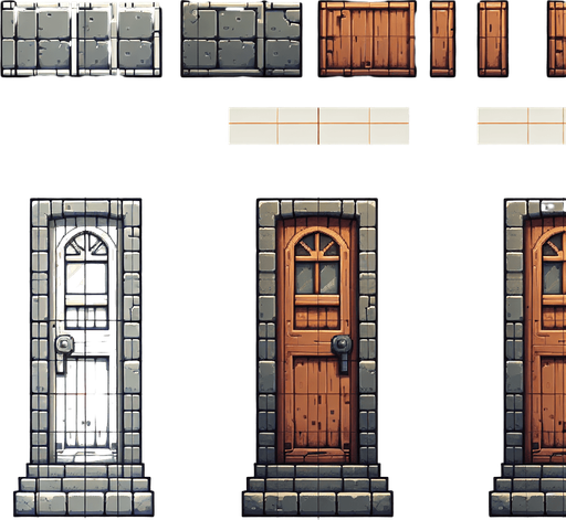 create a door with window.
Single Game Texture.  In-Game asset.  2d.  Blank background.  High contrast.  No shadows