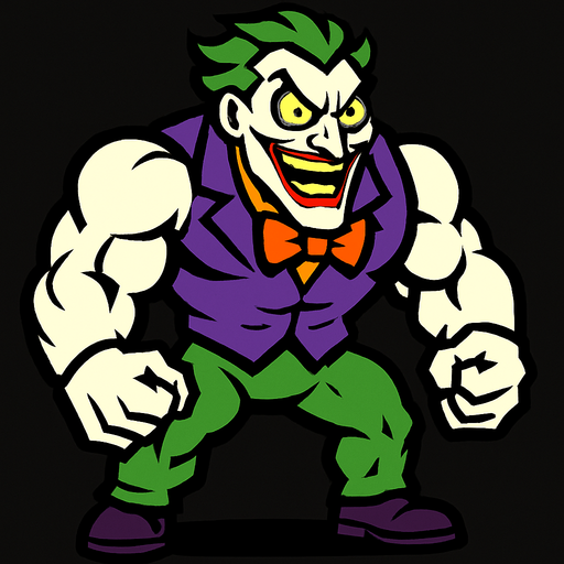 Mad strong person like the joker 2d game.
In-Game asset.  2d.  High contrast.  No shadows