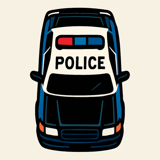 üstten görünümlü polis arabası çiz.
In-Game asset.  2d.  High contrast.  No shadows