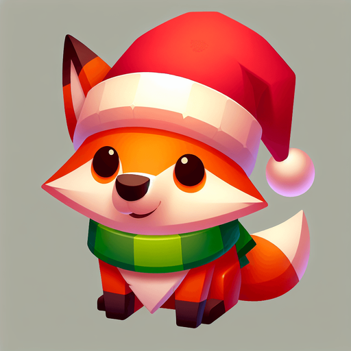 Лис в новогодний шапке Single Game Texture. In-Game asset. 2d. Blank background. High contrast. No shadows.