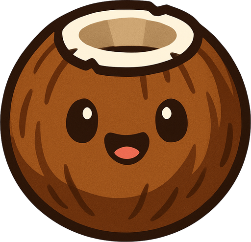 Coconut with cute face.
In-Game asset.  2d.  High contrast.  No shadows