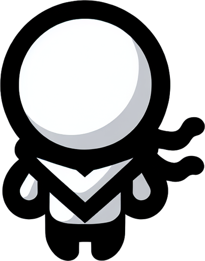 White gameplay character, black outline.
Single Game Texture.  In-Game asset.  2d.  Blank background.  High contrast.  No shadows