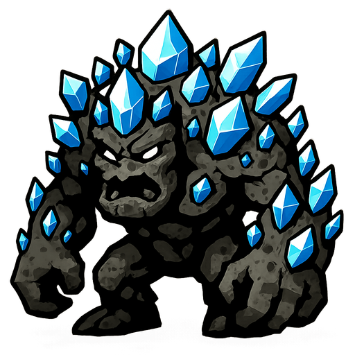 GIANT cave boss invader that is covered in crystal diamonds and is made of stone..
In-Game asset.  2d.  High contrast.  No shadows