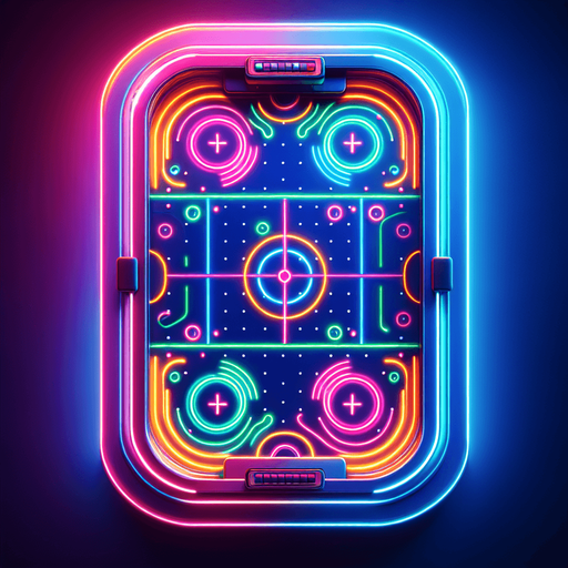air hockey table with neon lights. top view.
Single Game Texture. In-Game asset. 2d. Blank background. High contrast. No shadows.