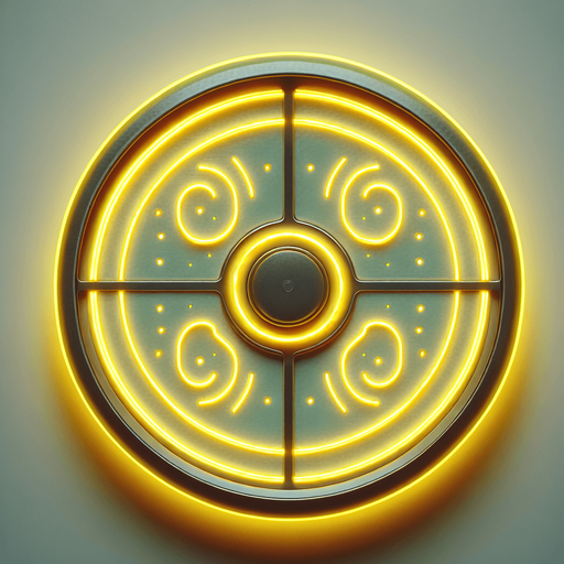 Air hockey disk with neon yellow lights. top view.
Single Game Texture. In-Game asset. 2d. Blank background. High contrast. No shadows.