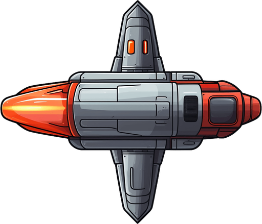 Single space torpedo flying upwards
Game Texture. In-Game asset. 2d. Pixelart. White background. Blank background. Low detail. High contrast.