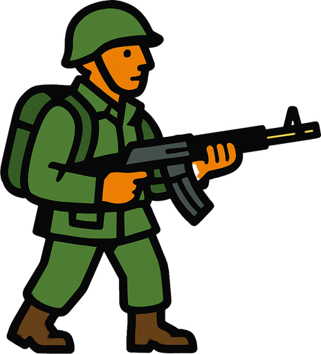 one-gun soldier.
In-Game asset.  2d.  High contrast.  No shadows
