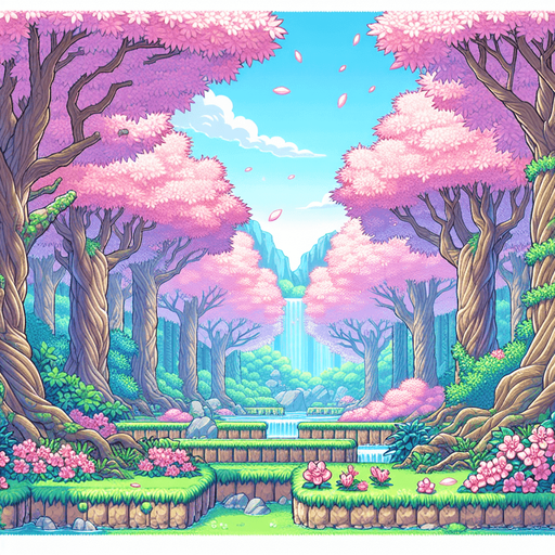 high definition super nintendo background of a japanese sakura tree forest 
Single Game Texture.  In-Game asset.  2d.  Blank background.  High contrast.  No shadows