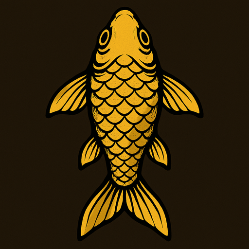a gold dark fish seen from top to bottom.
In-Game asset.  2d.  High contrast.  No shadows