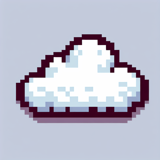 8-bit. Cartoon. White cloud. In game asset Single Game Texture. In-Game asset. 2d. Blank background. High contrast. No shadows.