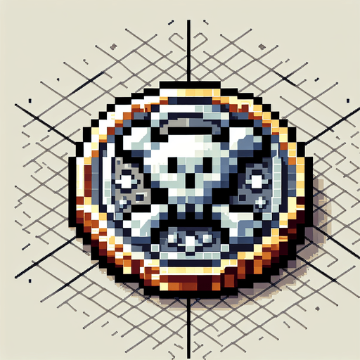 clean isometric silver doubloon. pirate themed. pixelated. 8 bit. viewed from the top as if the coin is resting flat..
Single Game Texture. In-Game asset. 2d. Blank background. High contrast. No shadows.