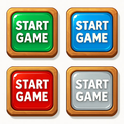 Pack of "Start Game" button of wood, with glass, different colors, transparent, mahjong style
In-Game asset.  High contrast.  No shadows. 3D