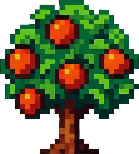 8 bit nectarine tree.
In-Game asset.  2d.  High contrast.  No shadows