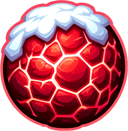 a snowball with red power, cartoon Single Game Texture. In-Game asset. 2d. Blank background. High contrast. No shadows.