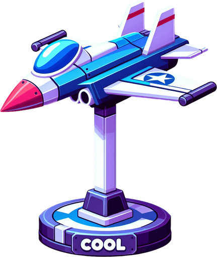 Cool jet standing up.
Single Game Texture.  In-Game asset.  2d.  Blank background.  High contrast.  No shadows