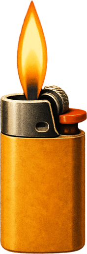 Mechero encendido, algo realista.
In-Game asset.  2d.  High contrast.  No shadows