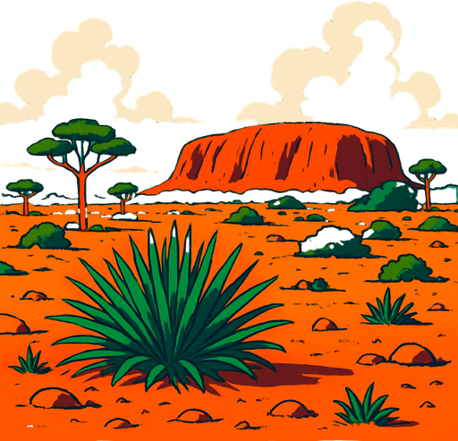 australia desert ghibli style
In-Game asset.  2d.  High contrast.  No shadows