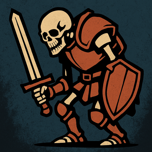 kemikten bir şovalye istiyorum biraz kambur dursun.
In-Game asset.  2d.  High contrast.  No shadows