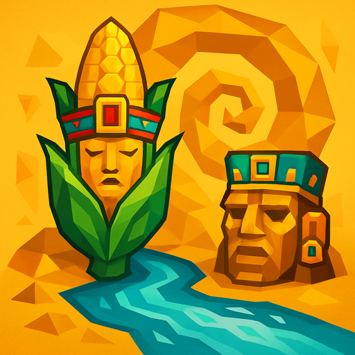 Mistik mısır ve aztek resmi çöl gibi bir spiral ve sarı renk agırlıklı low poly nesneler ve su akıyor efekti.
In-Game asset.  2d.  High contrast.  No shadows