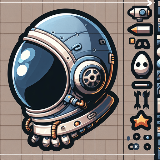 An astronauts helmet. Side profile. Cartoon..
Single Game Texture.  In-Game asset.  2d.  Blank background.  High contrast.  No shadows