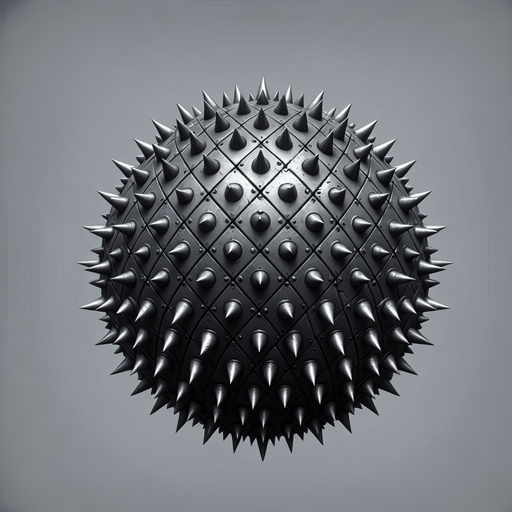 küre her yöne simetrik demir diken.
Single Game Texture. In-Game asset. 2d. Blank background. High contrast. No shadows.