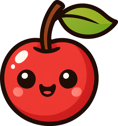 Cherry with cute face.
In-Game asset.  2d.  High contrast.  No shadows