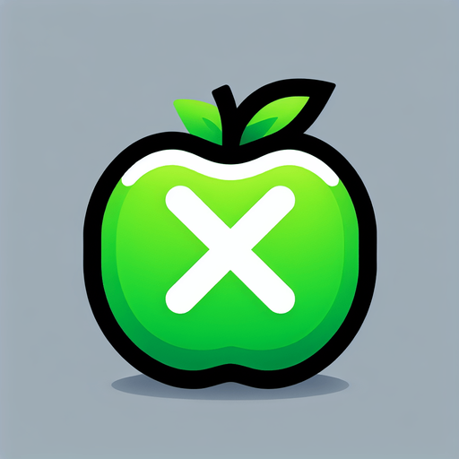white " /" on a green apple.
Single Game Texture. In-Game asset. 2d. Blank background. High contrast. No shadows.