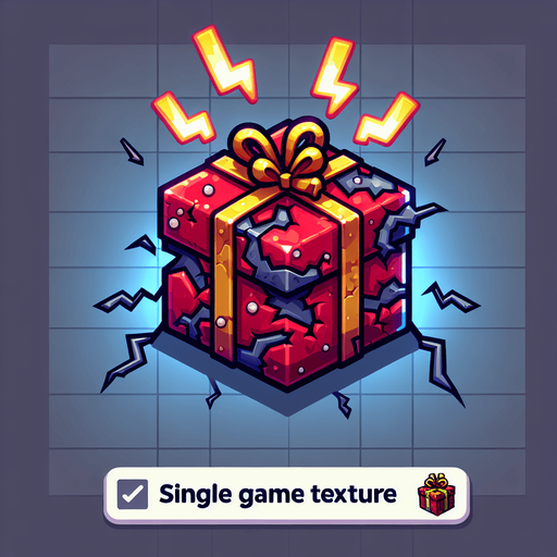 a electrified destroyed christmas present, cartoon Single Game Texture. In-Game asset. 2d. Blank background. High contrast. No shadows.