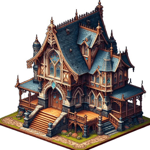 A home in a RTS and fantasy style.
Single Game Texture. In-Game asset. 2d. Blank background. High contrast. No shadows.